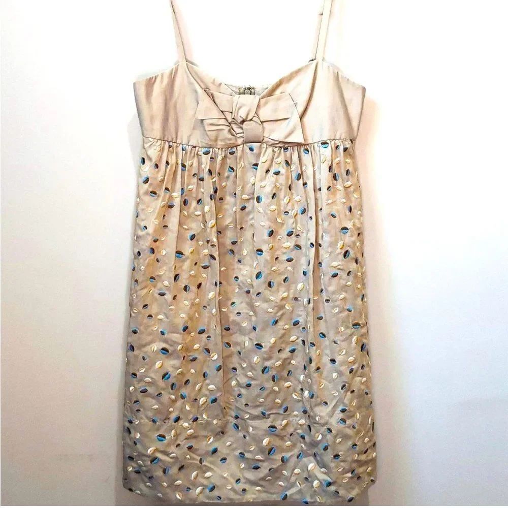 BCBG Taupe Party Dress Bow Front Babydoll EUC